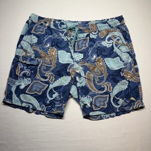 Tommy Bahama Relax Paisley Swim Trunks Blue XXL Elastic Waist Beach Shorts